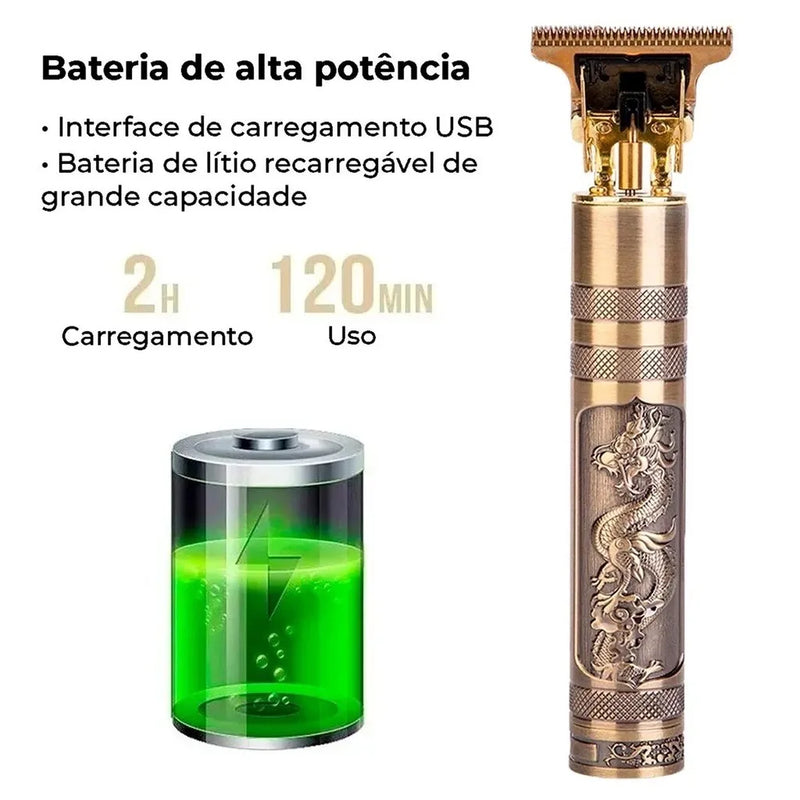 Máquina de corte de cabelo profissional com acabamento vintage barbeador sem fio