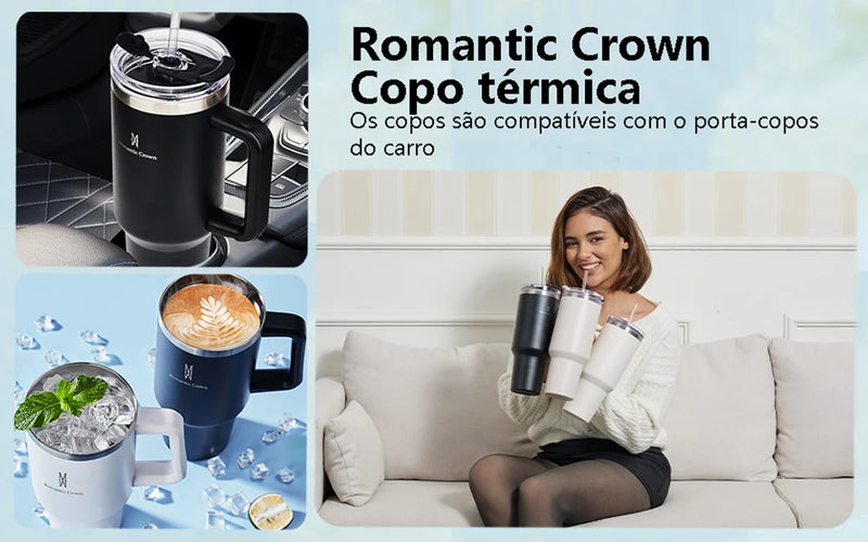 Copo Térmico Inox Portátil 1200ml Garrafa Térmica Inox ROMANTIC CROWN.