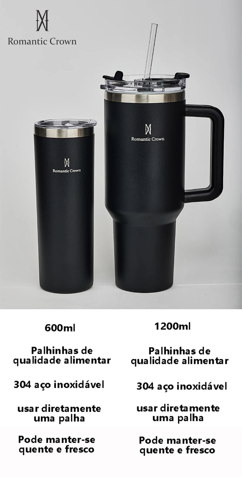 Copo Térmico Inox Portátil 1200ml Garrafa Térmica Inox ROMANTIC CROWN.