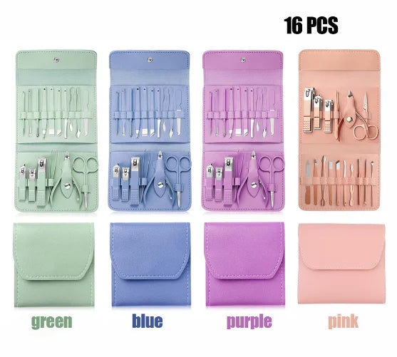 16 Peças/kit cortador de unhas conjunto de ferramentas de aço inoxidável com bolsa dobrável