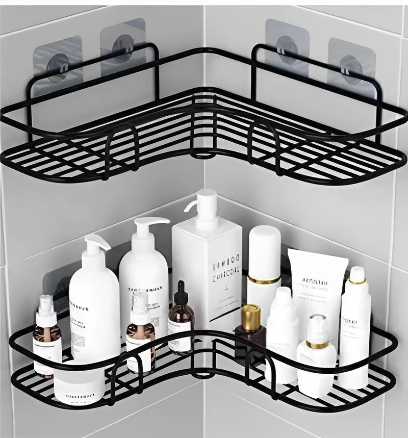 KIT 2 Prateleiras Suporte Com Adesivos De Parede Altos Banheiro Cozinha Lavanderia Shampoo E Sabão