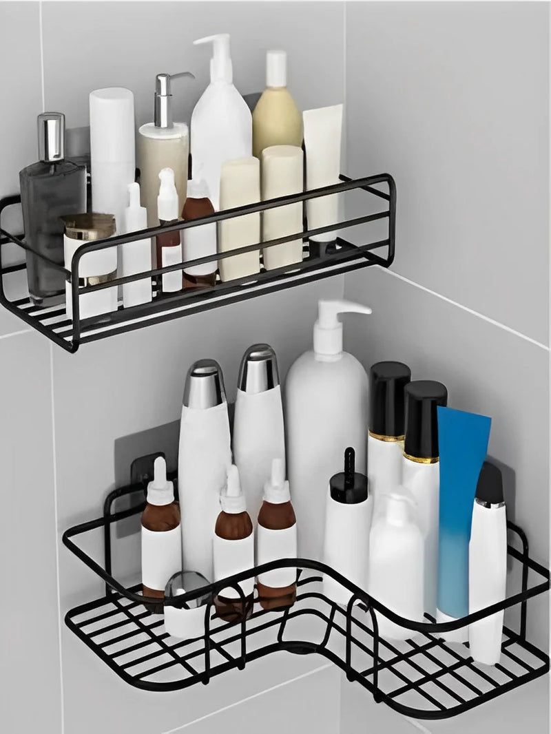 KIT 2 Prateleiras Suporte Com Adesivos De Parede Altos Banheiro Cozinha Lavanderia Shampoo E Sabão