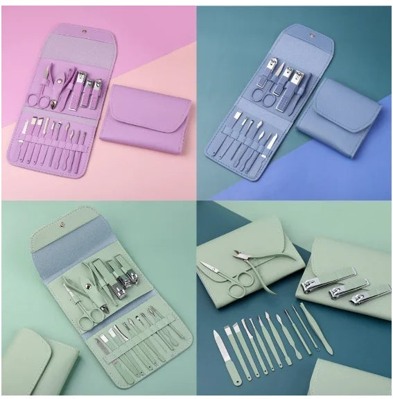 16 Peças/kit cortador de unhas conjunto de ferramentas de aço inoxidável com bolsa dobrável