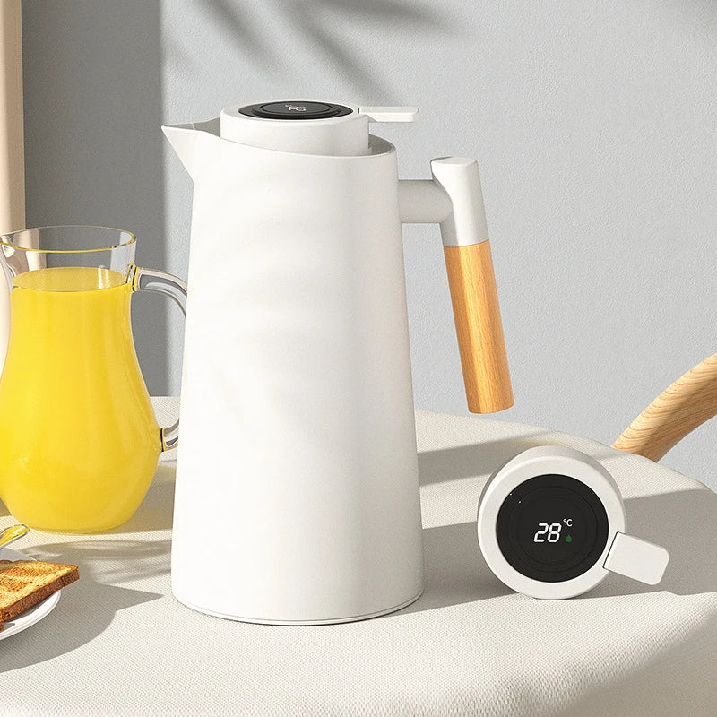 Garrafa Térmica Digital Com Termometro 1L Nordic Café Chá Com Cabo De Madeira