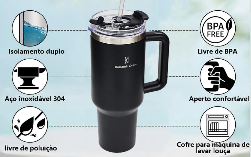 Copo Térmico Inox Portátil 1200ml Garrafa Térmica Inox ROMANTIC CROWN.