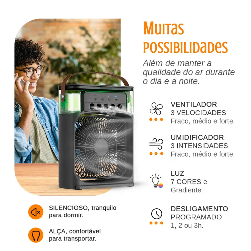 Mini Ar Condicionado Climatizador Umidificador Ventilador Portátil USB Led 600ml Alça