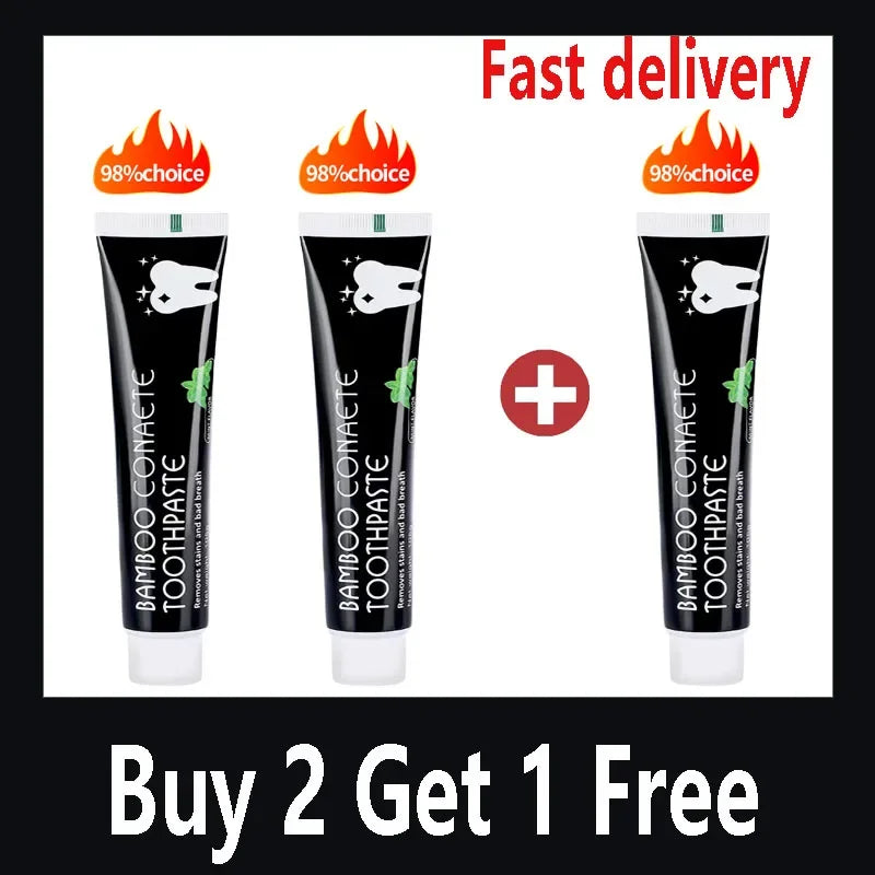 Creme dental clareador Creme dental de carvão de bambu adsorve o mau hálito remove dentes amarelos limpeza forte manchas nos dentes cuidados orais