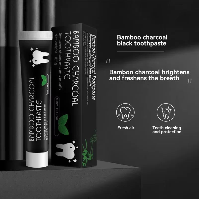 Creme dental clareador Creme dental de carvão de bambu adsorve o mau hálito remove dentes amarelos limpeza forte manchas nos dentes cuidados orais